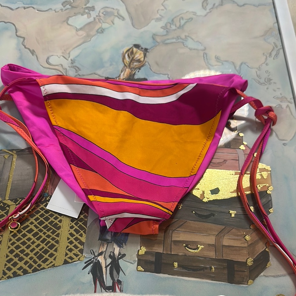 Trina Turk Vivid Vista Layered Tie Side Pink and Orange Bikini Bottom Size 4 NWT - Picture 5 of 11